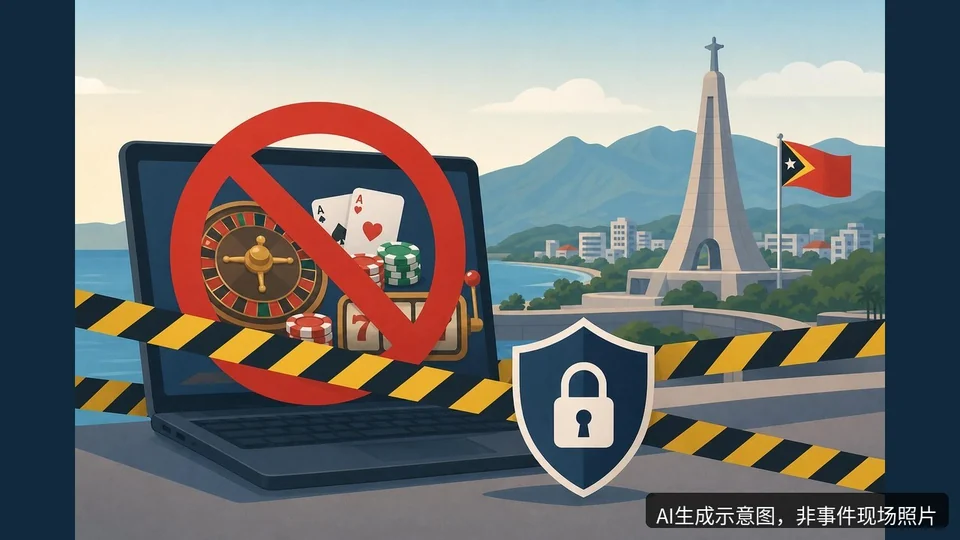 据报道,帝力Kasnafar疑似非法网络赌博场所遭联合搜查,AI生成示意图,非事件现场照片